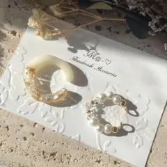 お試し価格！イヤーカフ2点セットバイカラー（シェル入り）×ビーズデザイン②