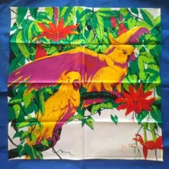 【新品】シルクハンカチ　ジムトンプソン　オウム　鳥　絹　ギフト用封筒付　大きめ
