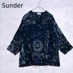 【Sunder】七分袖シャツ 総柄 春夏 インド製 紺 F