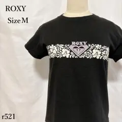 ROXY ロキシー 半袖クルーネックTシャツ ブラック 花柄 ロゴ M Y2K