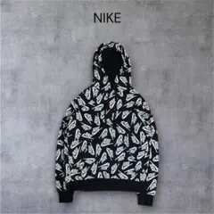 【美品】NIKE 総柄 刺繍ロゴ オーバープリント スウェットパーカー XL