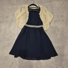 ネイビーパーティードレス パールビーズの装飾 ボレロ付き　結婚式
