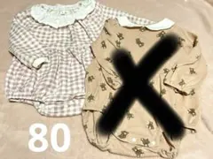 西松屋　長袖ロンパース　80 ピンク系　チェック柄のみ