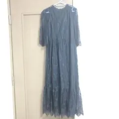 ダークグレー レースドレス 半袖 フリル裾