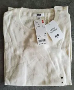 ユニクロ コットンカシミア クルーネックセーター Ｍ オフホワイト