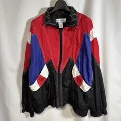 【90sヴィンテージ】幾何学切替 ナイロンジャケット 赤 黒 青 M