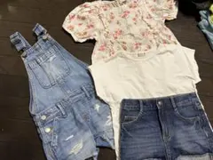 夏服　女の子　デニムオーバーオールとTシャツセット