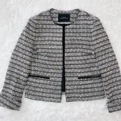 グリーンレーベルリラクシング ラメ入りツイード ノーカラージャケット 白黒 38