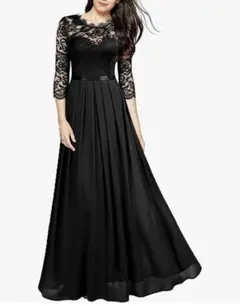 ブラック 花柄レース ドレス 2XL シースルー 結婚式 パーティー 新品未使用