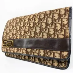 Christian Dior トロッター柄 クラッチバッグ CDロゴ金具 カーキ