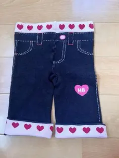 ミキハウス　90     スパッツ　ズボン　ハート柄　デニムライク　ピンク