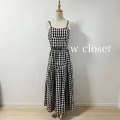 w closet チェック柄 キャミ ワンピース ロング フレア ティアード