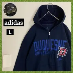 adidas デュケイン大学 刺繍ワッペン カレッジ スウェット パーカー 紺