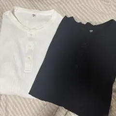ワッフルヘンリーネックTシャツ　UNIQLO 3XL セット　ブラック　ホワイト