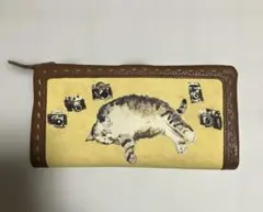 未使用 マンハッタナーズ 長財布 猫の名演奏家たち レザー 大容量 茶 C 