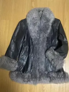 ★ファー付き本皮コート ブラック×グレー★