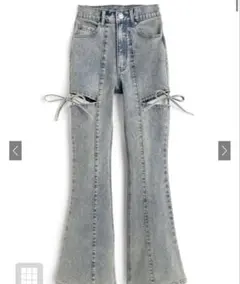 サイドカットアウトリボンフレアデニムパンツ[cu578]