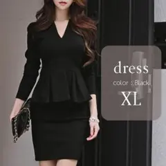 Vネック ワンピース キャバドレス ブラック XL ペプラムミニドレス