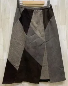 Leilian レリアン ウール パッチワーク フレアスカート 9号 日本製