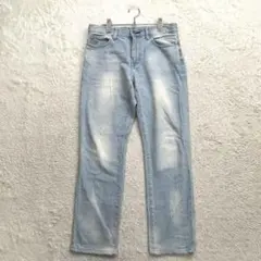 レイジブルー【30】青系 デニムパンツ ストレート ユーズド加工 春夏 M～L