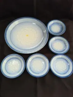 ①（有田焼）青い花模様の皿 6枚セット（大皿1枚、小皿5枚）