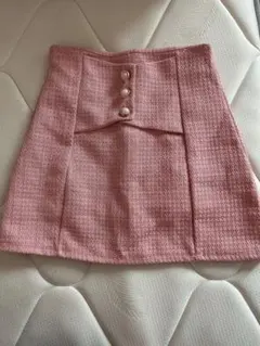 ピンク ツイード風 ミニスカート ボタン付き
