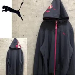 【古着】プーマPUMAレディースフルジップパーカー紫ピンクMレトロプリント