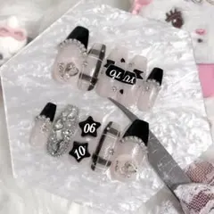 ネイルチップ 現品 オーダー 黒ネイル チェックネイル オタクネイル スナ系 星