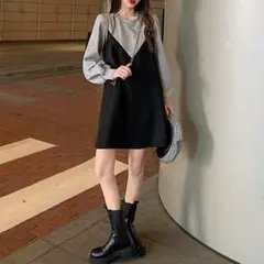 【最安値】レディース　クロスボーダーワンピース　黒　韓国風