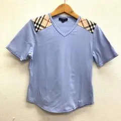 BURBERRY バーバリー 半袖 Tシャツ Sブルー ノバチェック Vネック