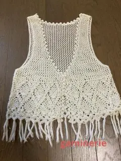 gaminerie レイヤード ジレ ベスト 羽織り 透かし編み