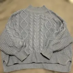 青 ケーブルニットセーター Fサイズ