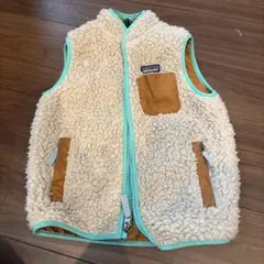 Patagonia キッズ フリースベスト アイボリー/ブラウン
