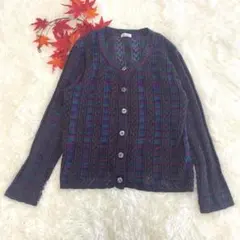 カラフルな編みニットカーディガン　透け感あり　派手　レトロ　昭和　M L