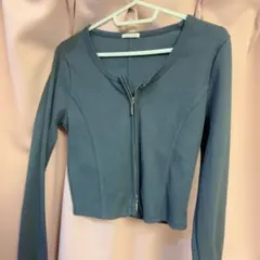 GU トップス ブルー リブダブルジップカーディガン