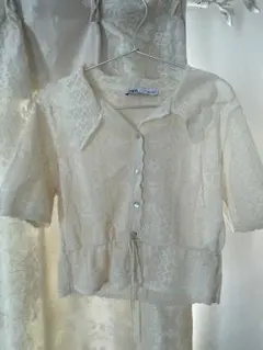 ZARA アイボリー レース編み シャツ M