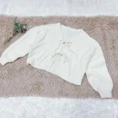 イング INGNIフロントリボン フェザーニット カーディガン 白 M