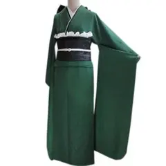 ■現品のみ！ほぼフルセット緑無地振袖7点セット帯新品重ね衿帯締め帯揚げKK05