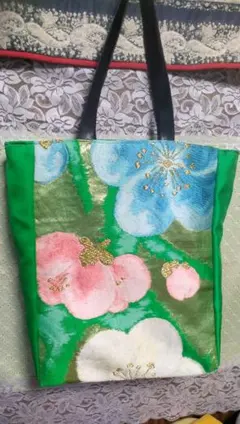 緑色帯リメイクトートバッグ