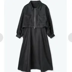 コーデュロイ配色ステッチブルゾン＆ワンピース(黒)