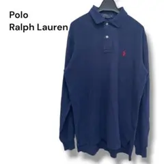 【美品】ポロ ラルフローレン 長袖ポロシャツ 紺 赤ポニー刺繍 鹿の子 S