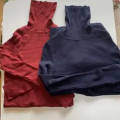 ユニクロ メリノ リブタートルネックセーター レッド　ネイビー XL