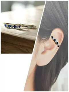 no.85 イヤーカフ2セットサファイヤ&ホワイトオパール