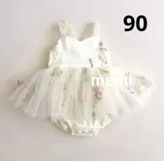 りりまま様　♡フラワー刺繍チュールベビードレス♡サイズ90