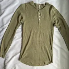 American Apparel ヘンリーネック長袖 カーキ S 米国製のサムネイル