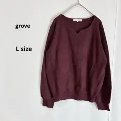 grove グローブ　Ｖネックニット　L ボルドー　長袖