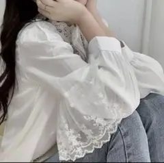 新品　韓国　レースブラウス　レーストップス　白