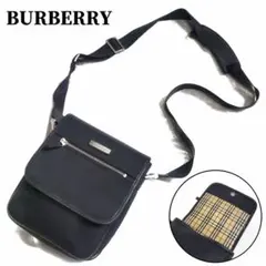美品✨バーバリー ナイロン×レザー ショルダーバッグ ノバチェック 斜め掛け 黒