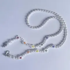 マスクチェーン　(perl × white × rainbow flower)