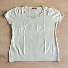 ❤️美品❤️MINT BREEZE ミントブリーズ ビーズ装飾付 白系半袖ニット Lのサムネイル